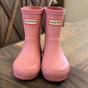 Pink glitter Hunter boots, size 5